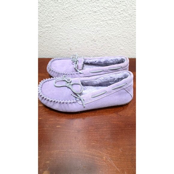 Minnetonka Lilac Suede Moccasin Slippers W/ Faux Fur Lining For Women Size 10 - Picture 4 of 8